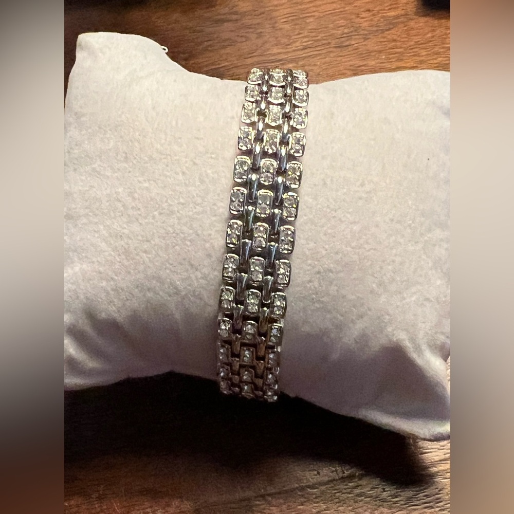 Nolan Miller Wide Pave Rhinestone Link Silver Tone Bracelet